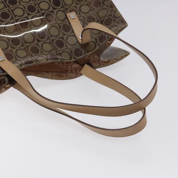 Salvatore Ferragamo Gancini Tote Bag Vinyl Brown Silver Auth BA2989